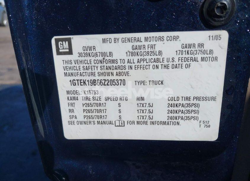 Photo 9 of 2006 Gmc Sierra 1500 SLE1 (VIN 1GTEK19B66Z205370)