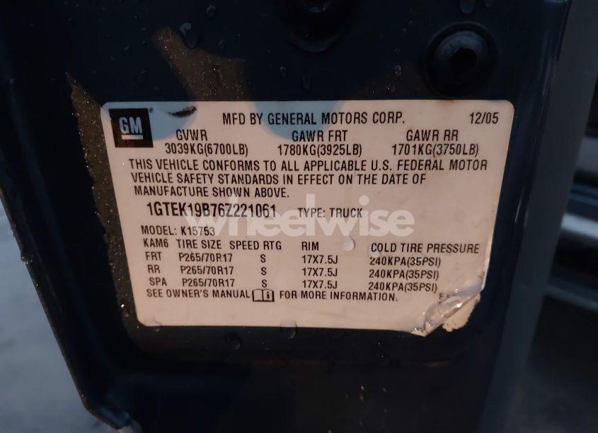 Photo 9 of 2006 Gmc Sierra 1500 SLT (VIN 1GTEK19B76Z221061)