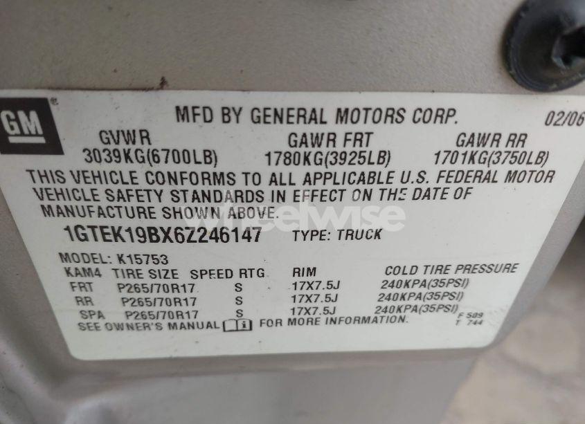 Photo 9 of 2006 Gmc Sierra 1500 SLE1 (VIN 1GTEK19BX6Z246147)