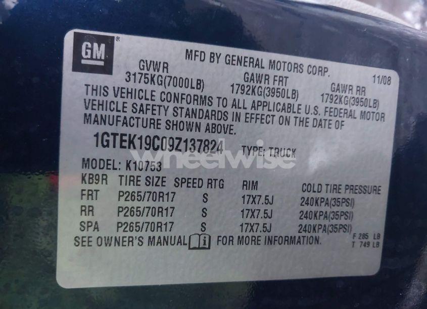 Photo 9 of 2009 Gmc Sierra 1500 WORK TRUCK (VIN 1GTEK19C09Z137824)