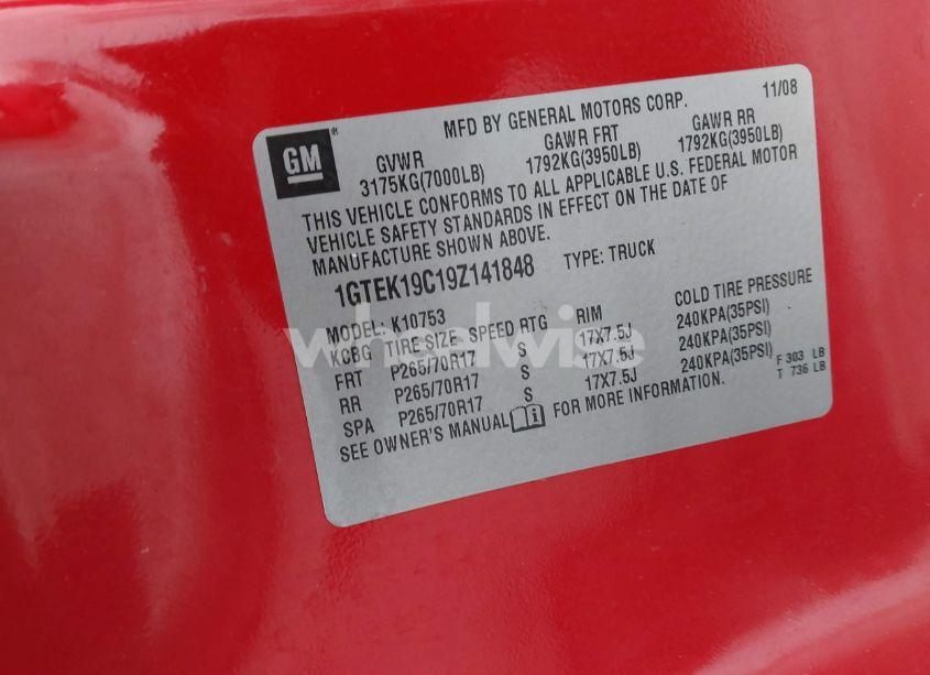 Photo 9 of 2009 Gmc Sierra 1500 WORK TRUCK (VIN 1GTEK19C19Z141848)