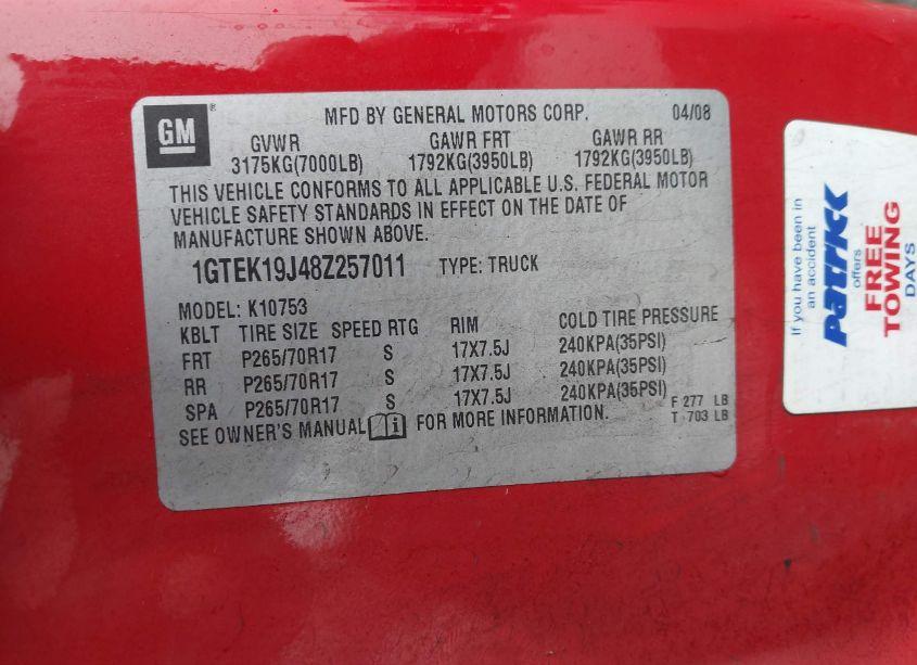 Photo 9 of 2008 Gmc Sierra 1500 WORK TRUCK (VIN 1GTEK19J48Z257011)