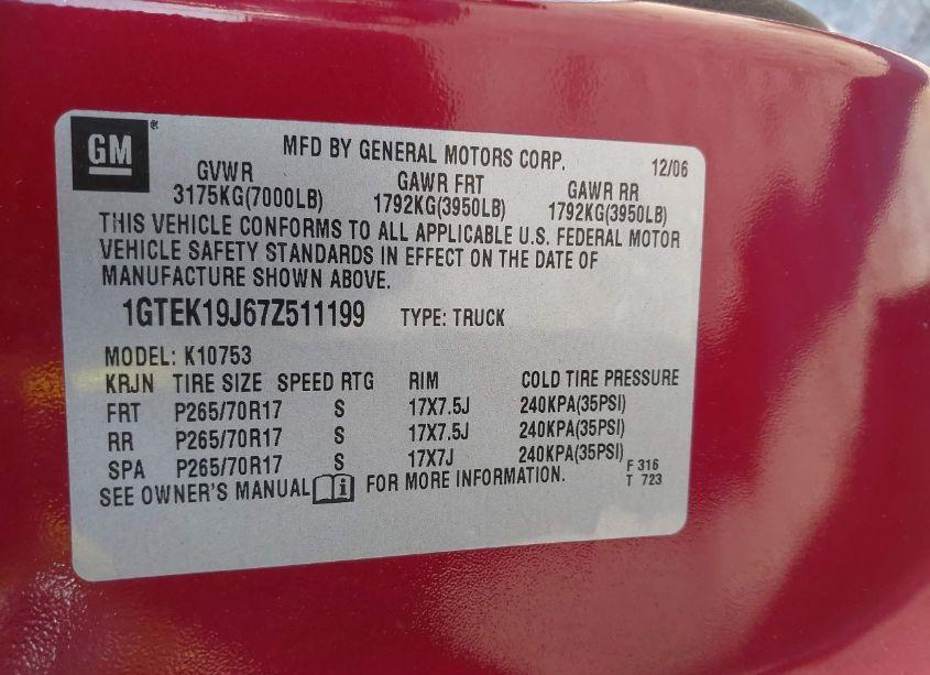 Photo 9 of 2007 Gmc Sierra 1500 SLT (VIN 1GTEK19J67Z511199)