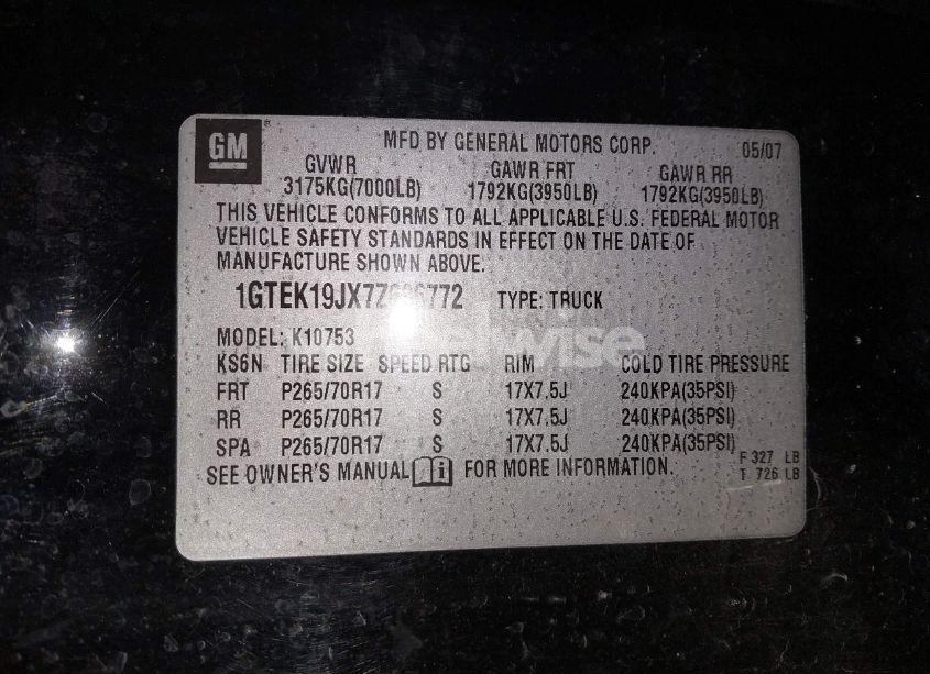 Photo 9 of 2007 Gmc Sierra 1500 SLT (VIN 1GTEK19JX7Z636772)