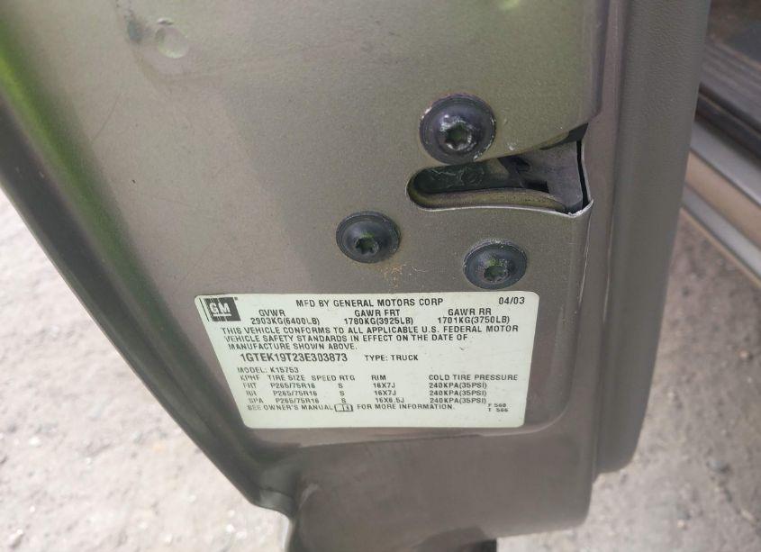Photo 9 of 2003 Gmc Sierra 1500 SLT (VIN 1GTEK19T23E303873)