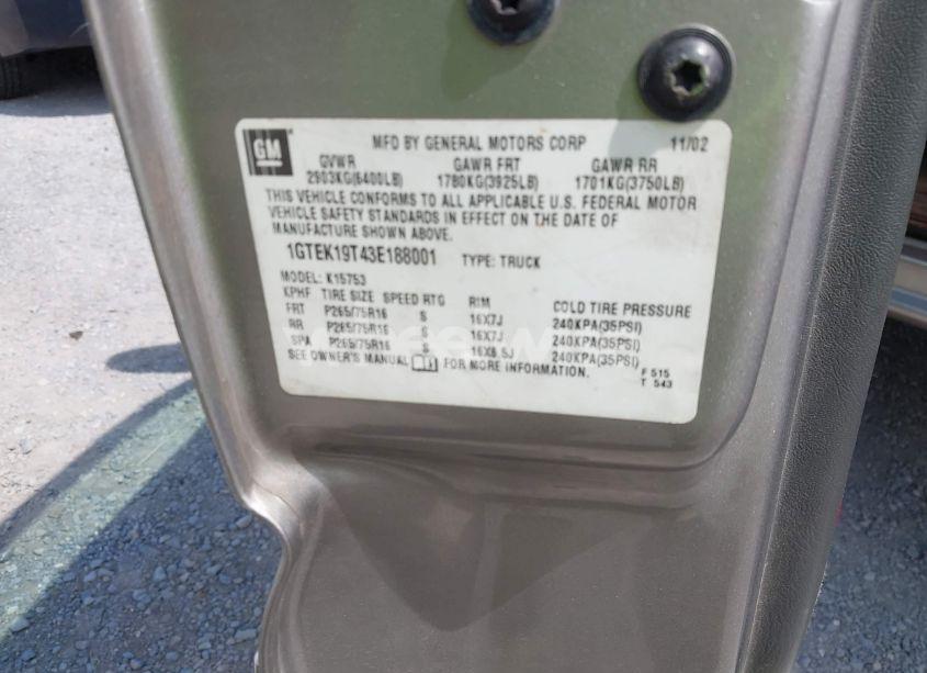 Photo 9 of 2003 Gmc Sierra 1500 SLE (VIN 1GTEK19T43E188001)