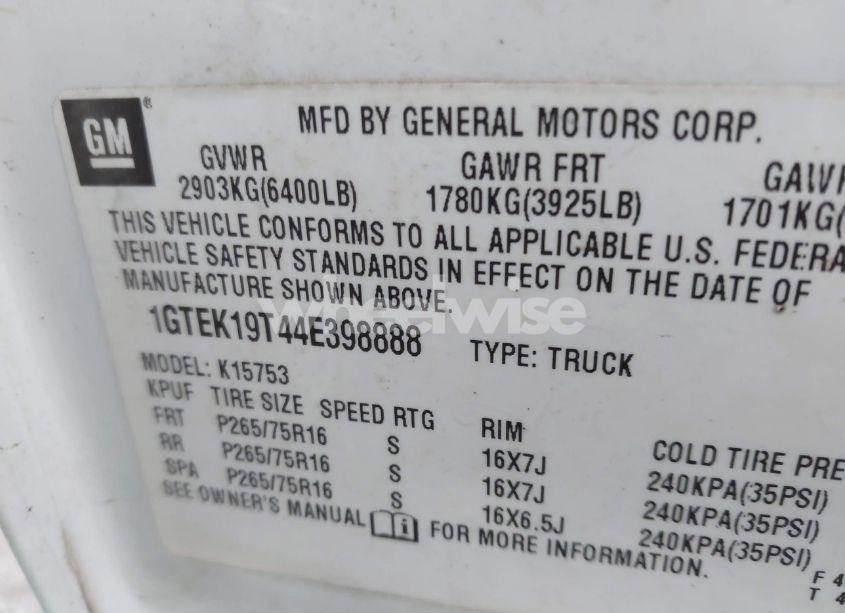 Photo 9 of 2004 Gmc Sierra 1500 SLE (VIN 1GTEK19T44E398888)