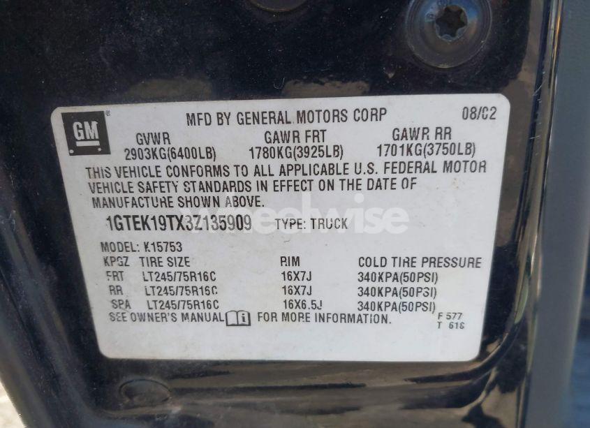 Photo 9 of 2003 Gmc Sierra 1500 SLE (VIN 1GTEK19TX3Z135909)