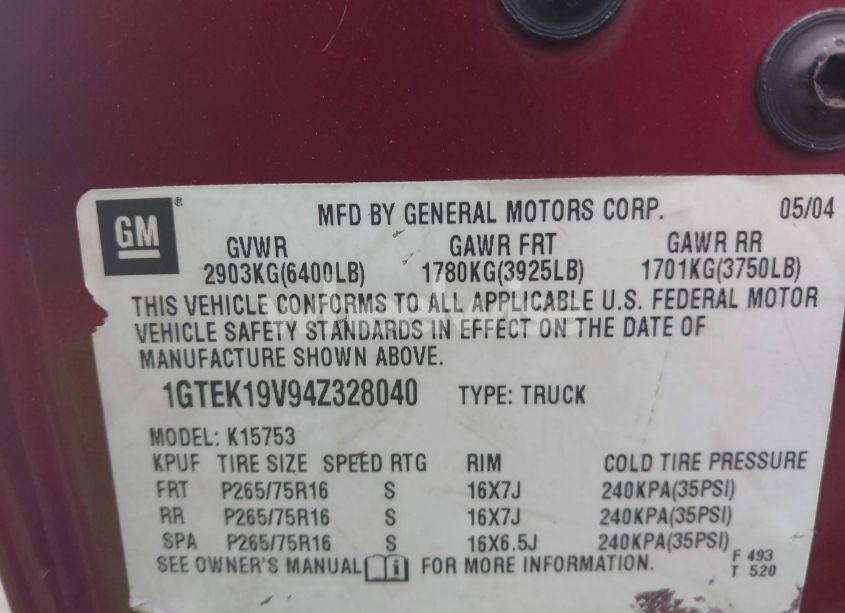 Photo 9 of 2004 Gmc Sierra 1500 SLE (VIN 1GTEK19V94Z328040)