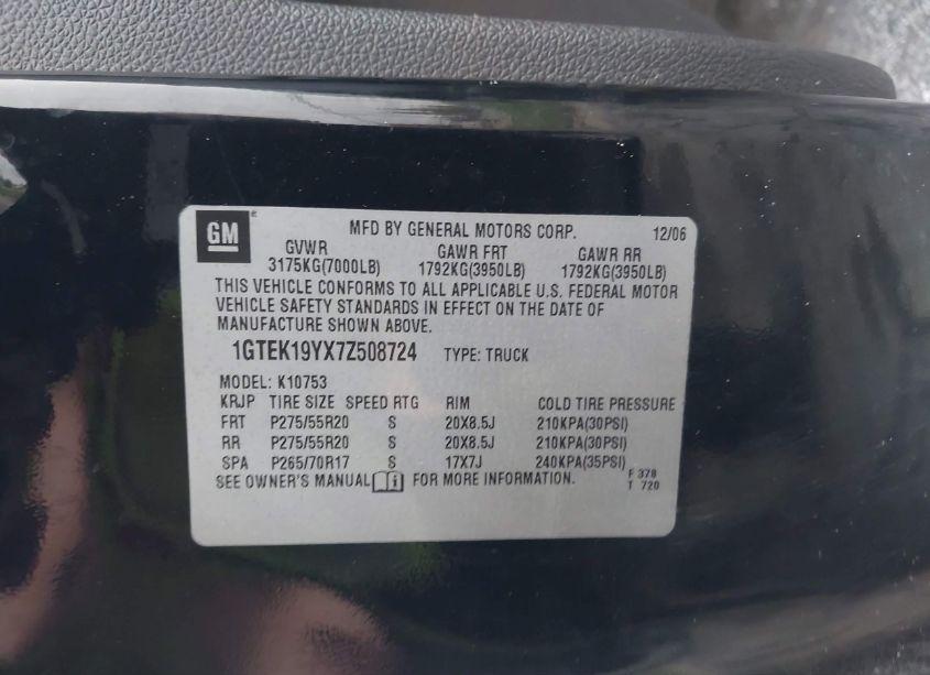 Photo 9 of 2007 Gmc Sierra 1500 SLT (VIN 1GTEK19YX7Z508724)