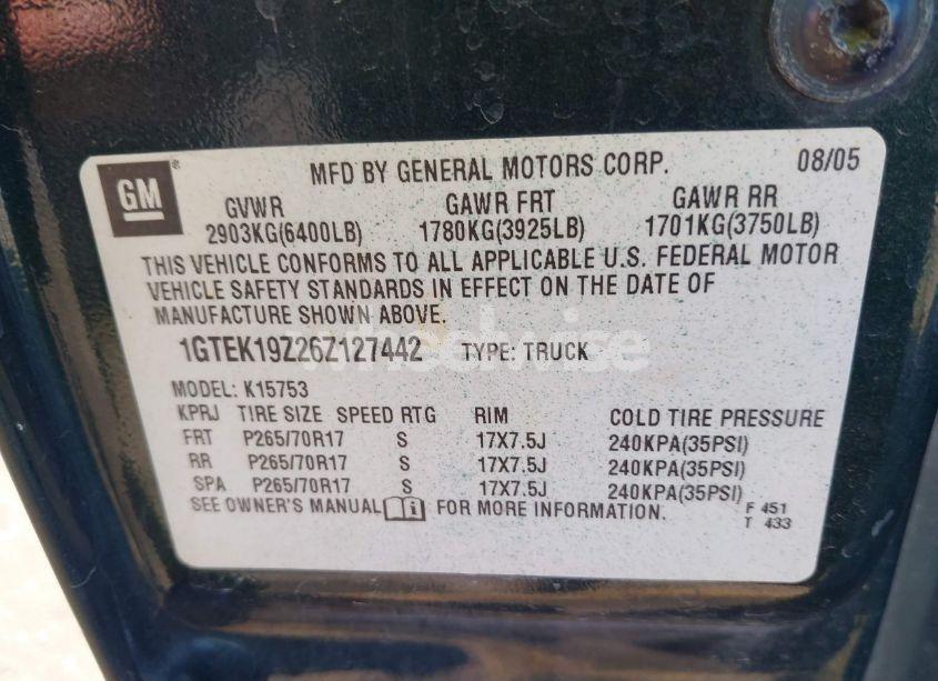 Photo 9 of 2006 Gmc Sierra 1500 SLT (VIN 1GTEK19Z26Z127442)