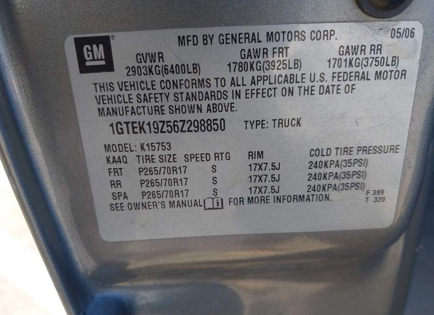 Photo 9 of 2006 Gmc Sierra 1500 SLE1 (VIN 1GTEK19Z56Z298850)
