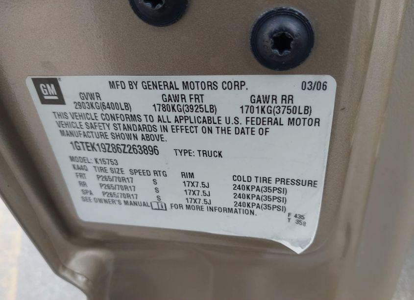 Photo 9 of 2006 Gmc Sierra 1500 SL (VIN 1GTEK19Z86Z263896)