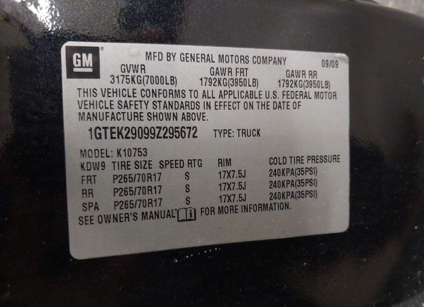 Photo 9 of 2009 Gmc Sierra 1500 SLE (VIN 1GTEK29099Z295672)