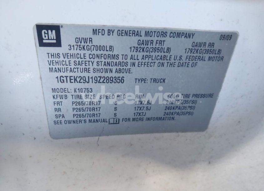 Photo 9 of 2009 Gmc Sierra 1500 SLE (VIN 1GTEK29J19Z289356)