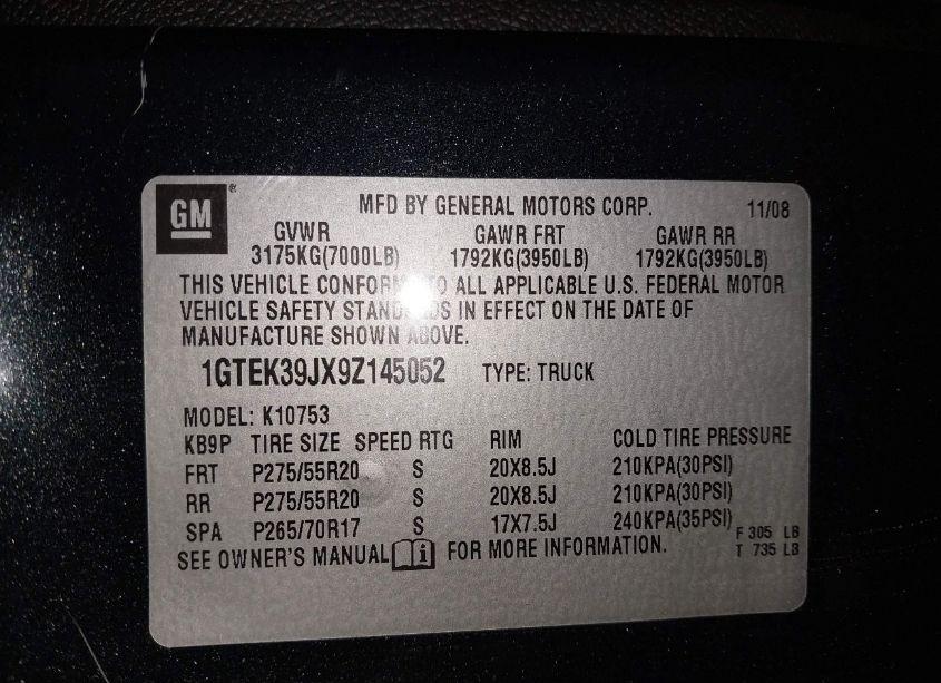 Photo 9 of 2009 Gmc Sierra 1500 SLT (VIN 1GTEK39JX9Z145052)