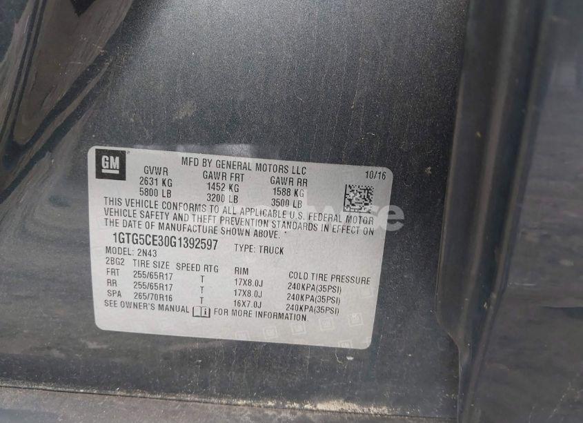 Photo 9 of 2016 Gmc Canyon SLE (VIN 1GTG5CE30G1392597)