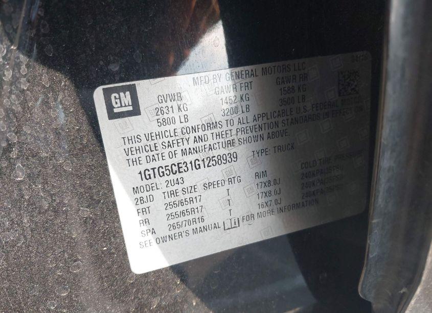 Photo 9 of 2016 Gmc Canyon SLE (VIN 1GTG5CE31G1258939)