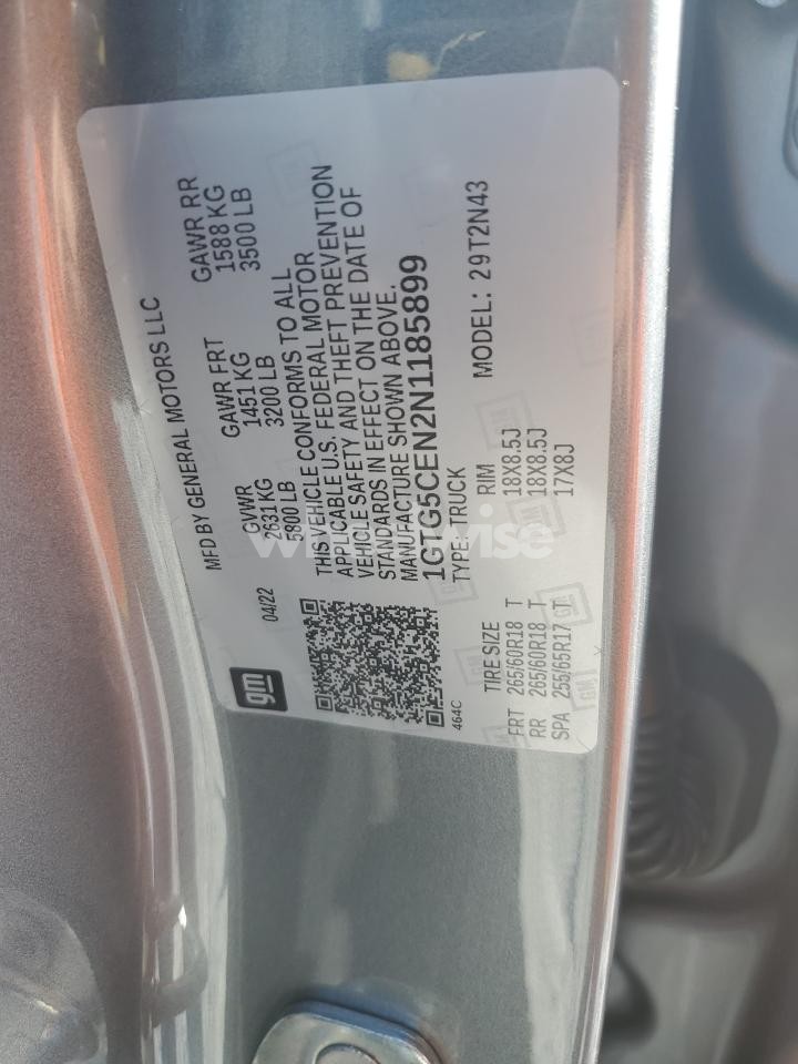 Photo 12 of 2022 GMC CANYON ELEVATION (VIN 1GTG5CEN2N1185899)