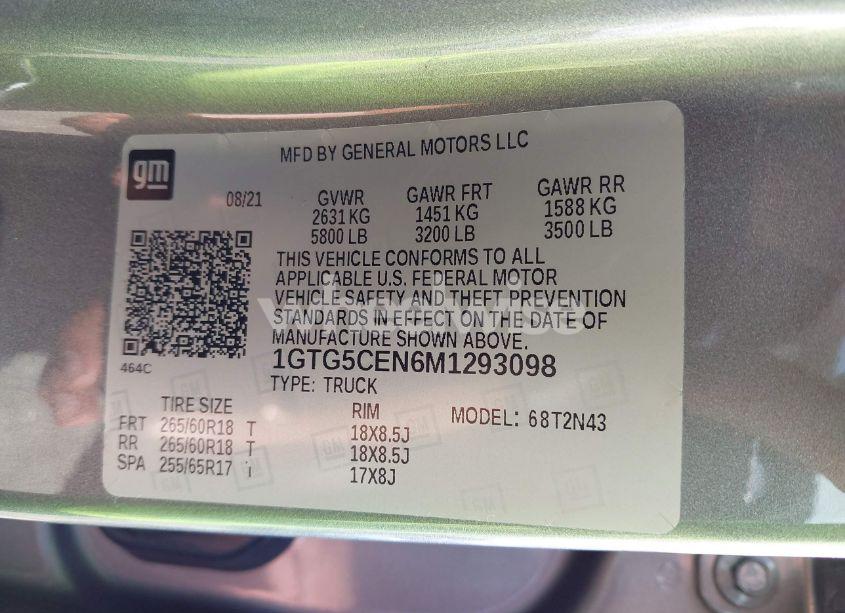 Photo 9 of 2021 Gmc Canyon 2WD SHORT BOX ELEVATION (VIN 1GTG5CEN6M1293098)