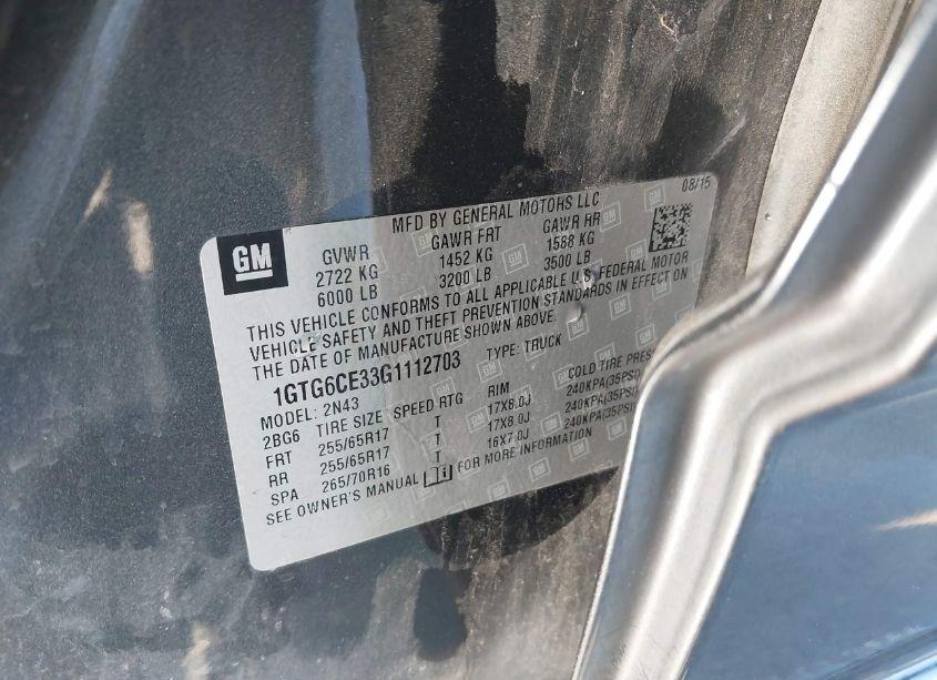 Photo 9 of 2016 Gmc Canyon SLE (VIN 1GTG6CE33G1112703)