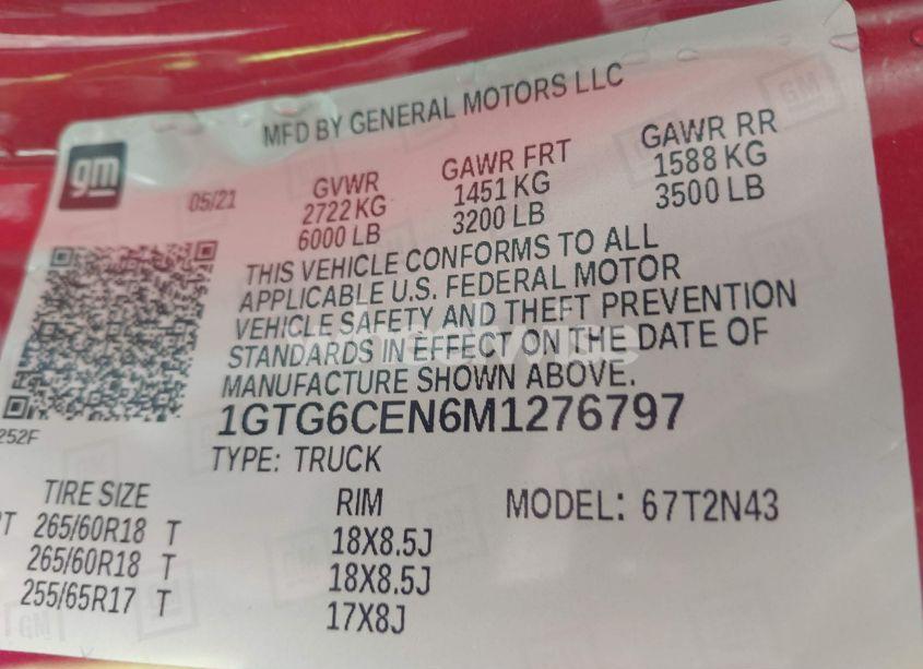 Photo 9 of 2021 Gmc Canyon (VIN 1GTG6CEN6M1276797)