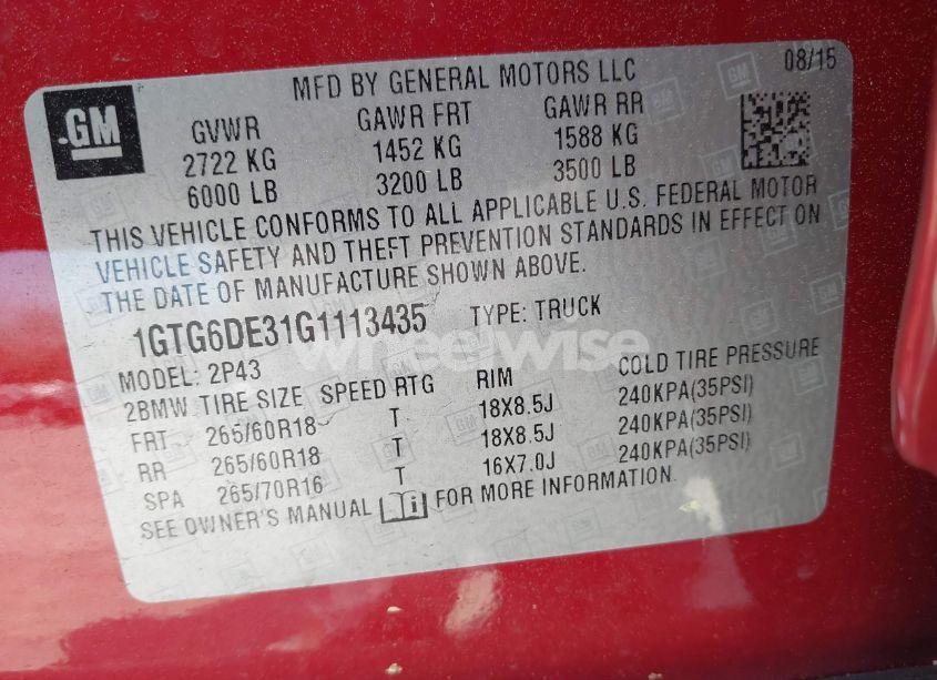 Photo 9 of 2016 Gmc Canyon SLT (VIN 1GTG6DE31G1113435)