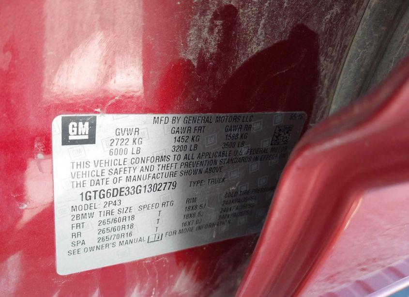 Photo 9 of 2016 Gmc Canyon SLT (VIN 1GTG6DE33G1302779)