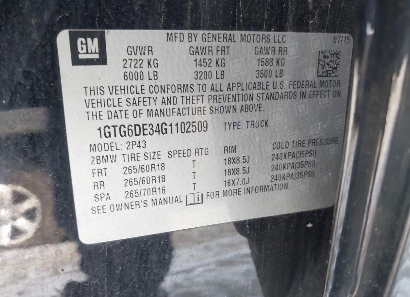 Photo 9 of 2016 Gmc Canyon SLT (VIN 1GTG6DE34G1102509)