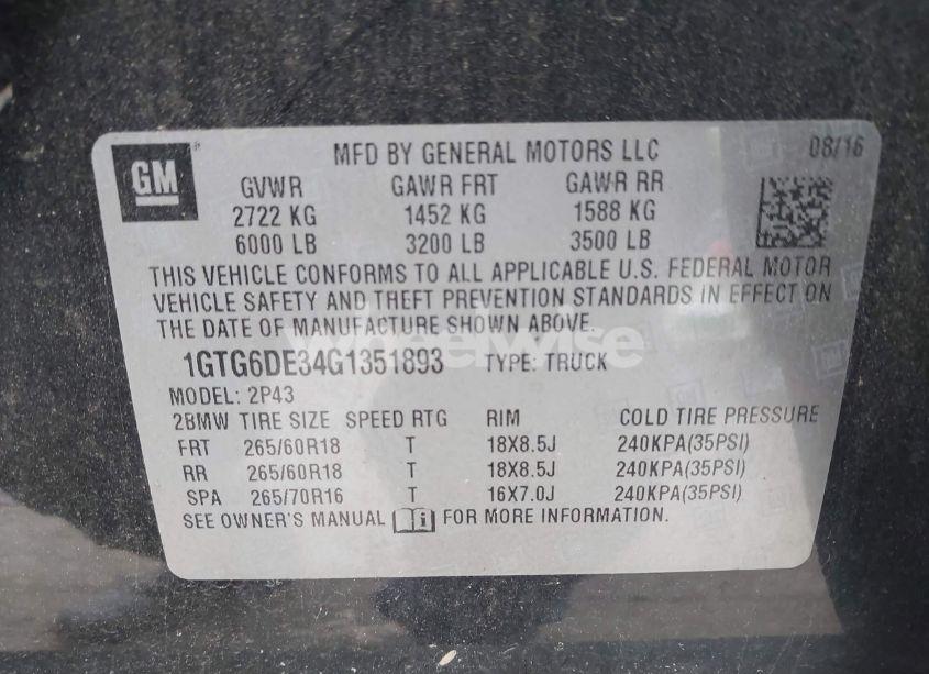 Photo 9 of 2016 Gmc Canyon SLT (VIN 1GTG6DE34G1351893)