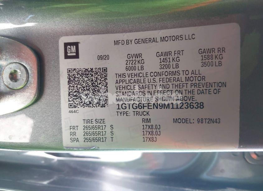 Photo 9 of 2021 Gmc Canyon 4WD SHORT BOX AT4 - CLOTH (VIN 1GTG6FEN9M1123638)