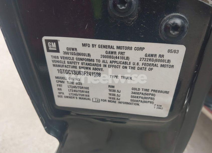 Photo 9 of 2003 Gmc Sierra 1500HD SLE (VIN 1GTGC13U63F241508)