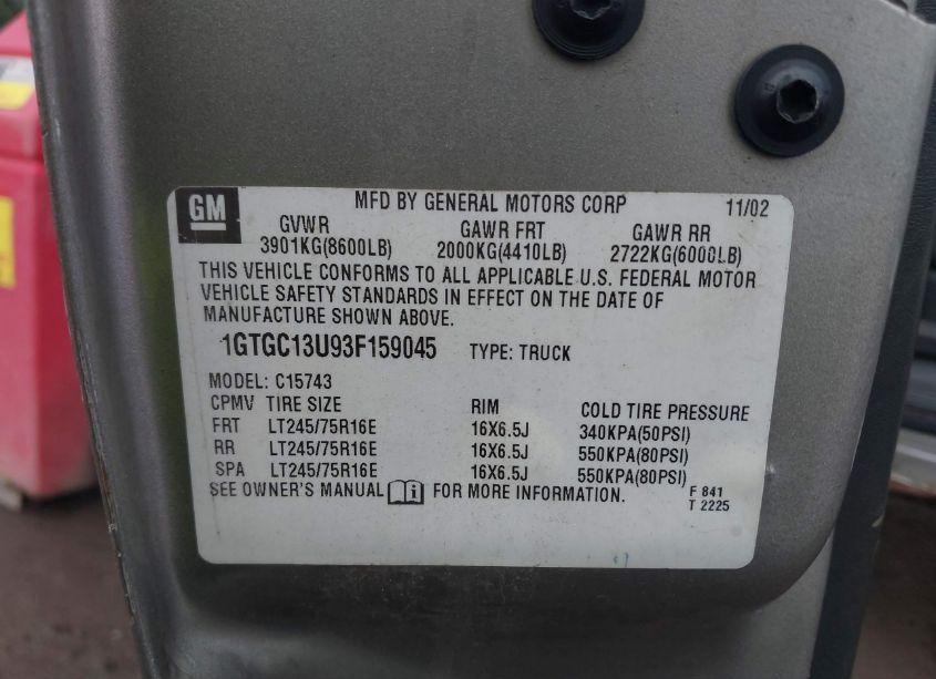 Photo 9 of 2003 Gmc Sierra 1500HD SLE (VIN 1GTGC13U93F159045)