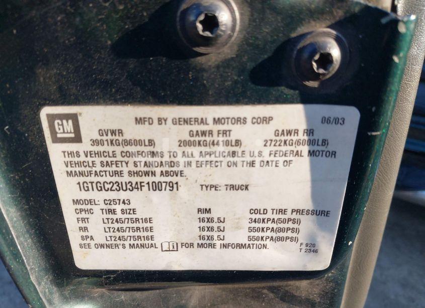 Photo 9 of 2004 Gmc Sierra 2500 SLE (VIN 1GTGC23U34F100791)