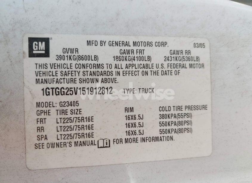 Photo 9 of 2005 Gmc Savana STANDARD (VIN 1GTGG25V151912812)