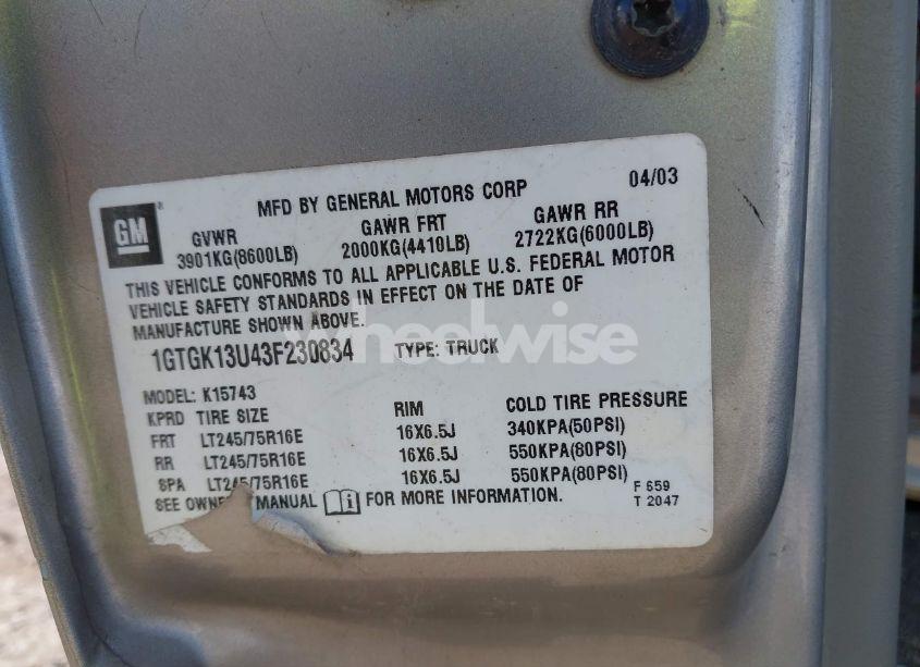 Photo 9 of 2003 Gmc Sierra 1500HD SLT (VIN 1GTGK13U43F230834)
