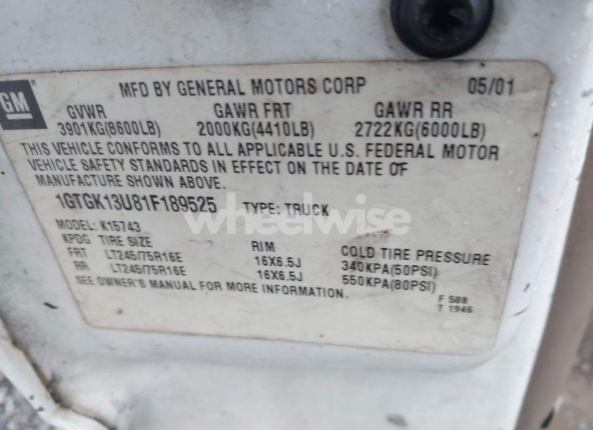 Photo 9 of 2001 Gmc Sierra 1500HD SLE (VIN 1GTGK13U81F189525)