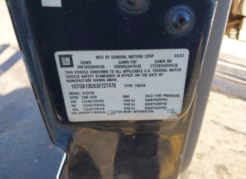 Photo 9 of 2003 Gmc Sierra 1500HD SLT (VIN 1GTGK13UX3F227470)