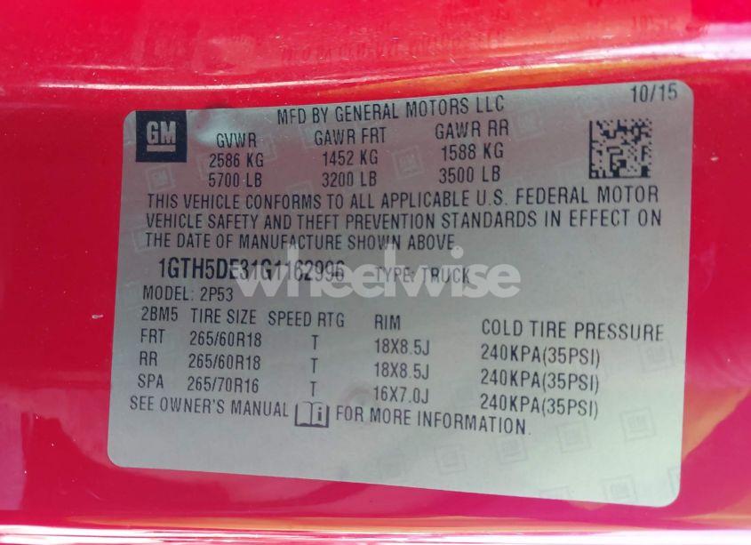 Photo 9 of 2016 Gmc Canyon SLT (VIN 1GTH5DE31G1162996)