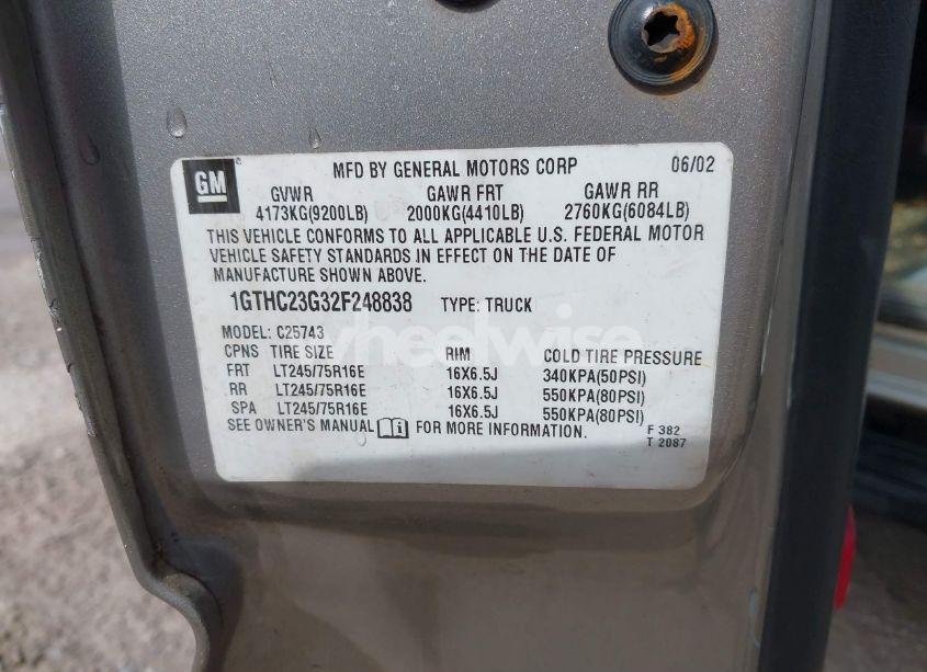 Photo 9 of 2002 Gmc Sierra 2500HD SLE (VIN 1GTHC23G32F248838)