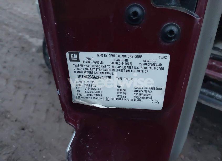 Photo 9 of 2002 Gmc Sierra 2500HD SL (VIN 1GTHC23G62F249076)