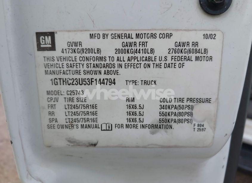 Photo 9 of 2003 Gmc Sierra 2500HD SLE (VIN 1GTHC23U53F144794)
