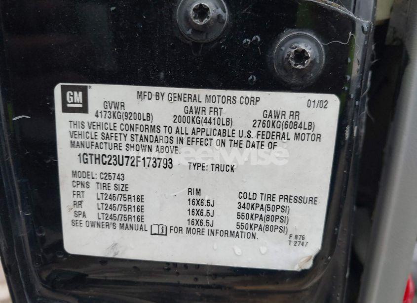 Photo 9 of 2002 Gmc Sierra 2500HD SL (VIN 1GTHC23U72F173793)