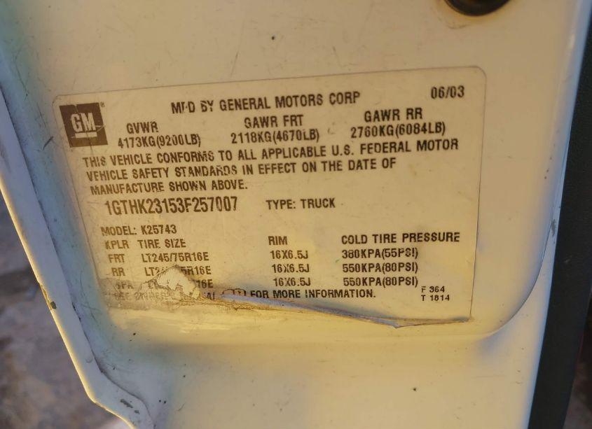 Photo 9 of 2003 Gmc Sierra 2500HD SLE (VIN 1GTHK23153F257007)