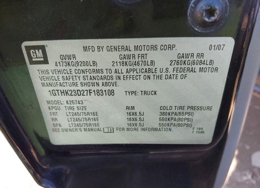 Photo 9 of 2007 Gmc Sierra 2500HD CLASSIC SLT (VIN 1GTHK23D27F183108)
