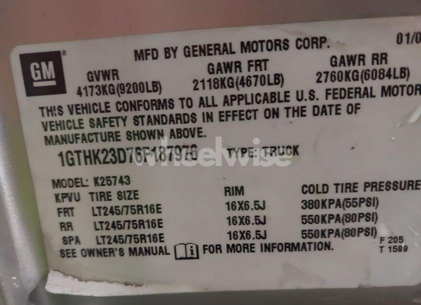 Photo 9 of 2006 Gmc Sierra 2500HD SLE2 (VIN 1GTHK23D76F187976)