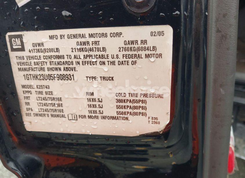 Photo 9 of 2005 Gmc Sierra 2500HD (VIN 1GTHK23U05F908931)