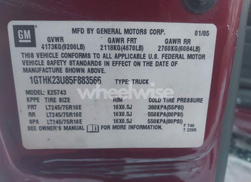 Photo 9 of 2005 Gmc Sierra 2500HD SLE (VIN 1GTHK23U85F883566)