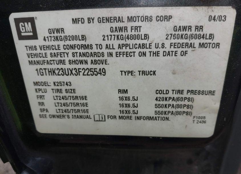 Photo 9 of 2003 Gmc Sierra 2500HD SLT (VIN 1GTHK23UX3F225549)