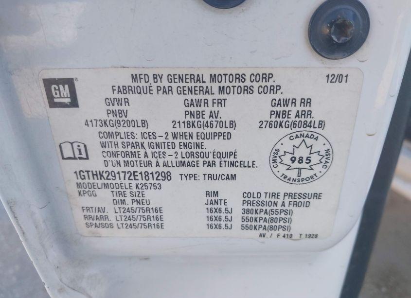 Photo 9 of 2002 Gmc Sierra 2500HD SL/SLE/STANDARD (VIN 1GTHK29172E181298)